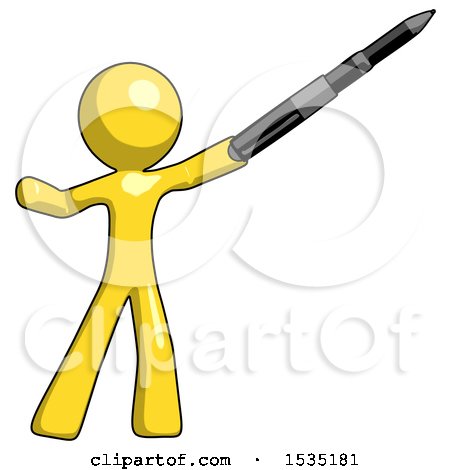 Yellow Design Mascot Man Demonstrating That Indeed the Pen Is Mightier by Leo Blanchette