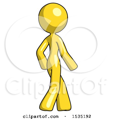 Yellow Design Mascot Woman Walking Away Direction Right View by Leo Blanchette
