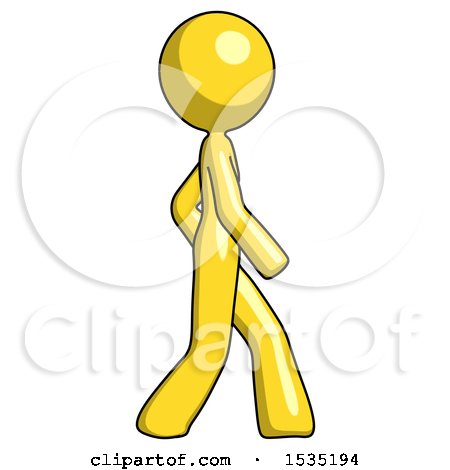 Yellow Design Mascot Woman Walking Right Side View by Leo Blanchette