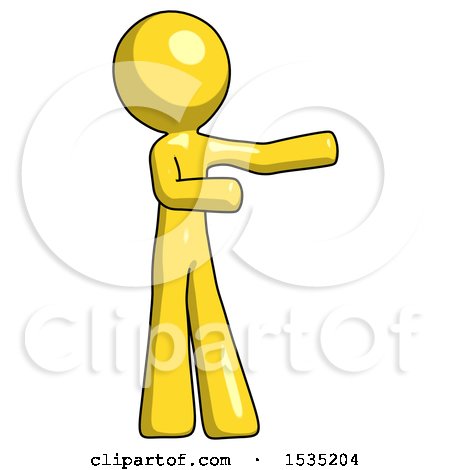 Yellow Design Mascot Man Presenting Something to His Left by Leo Blanchette