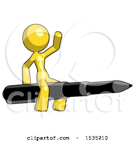 Yellow Design Mascot Woman Riding a Pen like a Giant Rocket by Leo Blanchette