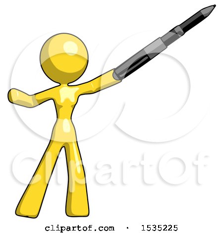 Yellow Design Mascot Woman Demonstrating That Indeed the Pen Is Mightier by Leo Blanchette