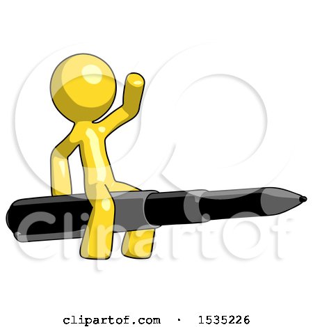 Yellow Design Mascot Man Riding a Pen like a Giant Rocket by Leo Blanchette