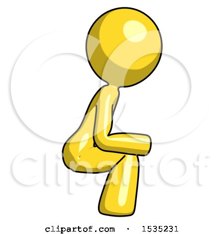 Yellow Design Mascot Woman Squatting Facing Right by Leo Blanchette