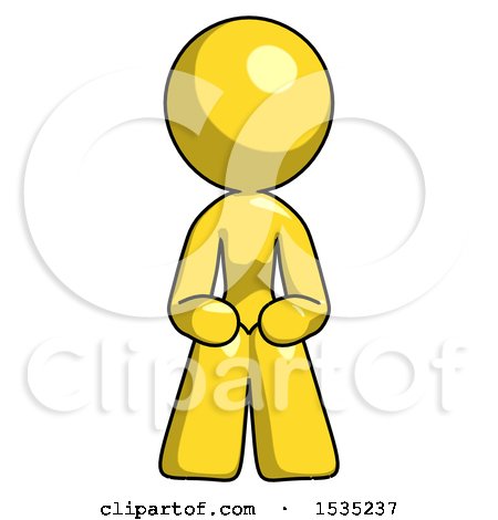 Yellow Design Mascot Woman Squatting Facing Front by Leo Blanchette