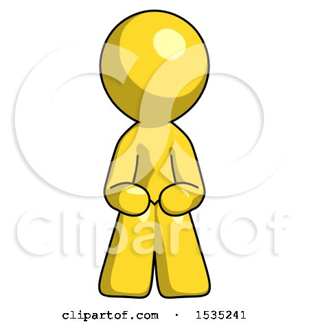 Yellow Design Mascot Man Squatting Facing Front by Leo Blanchette