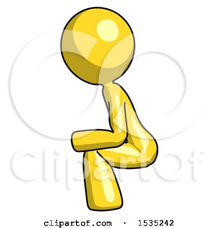 Yellow Design Mascot Woman Squatting Facing Left by Leo Blanchette