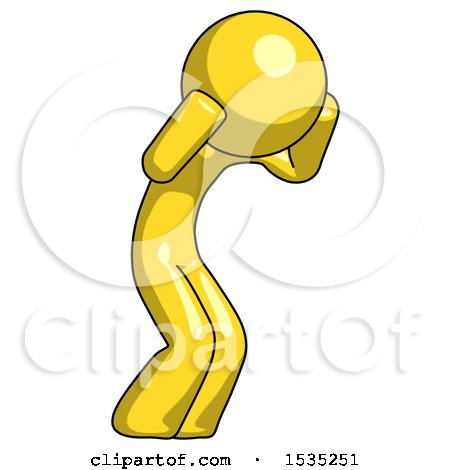 Yellow Design Mascot Man with Headache or Covering Ears Turned to His Right by Leo Blanchette
