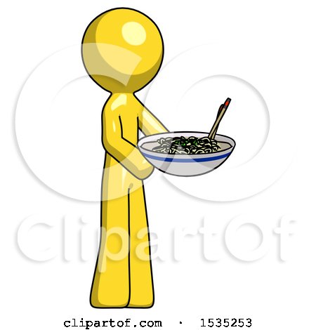 Yellow Design Mascot Man Holding Noodles Offering to Viewer by Leo Blanchette
