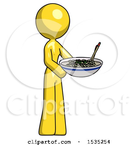 Yellow Design Mascot Woman Holding Noodles Offering to Viewer by Leo Blanchette