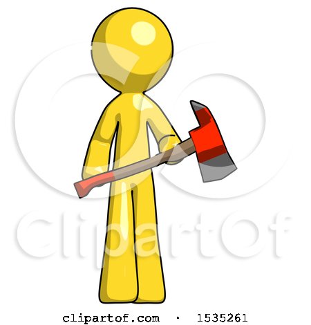 Yellow Design Mascot Man Holding Red Fire Fighter's Ax by Leo Blanchette