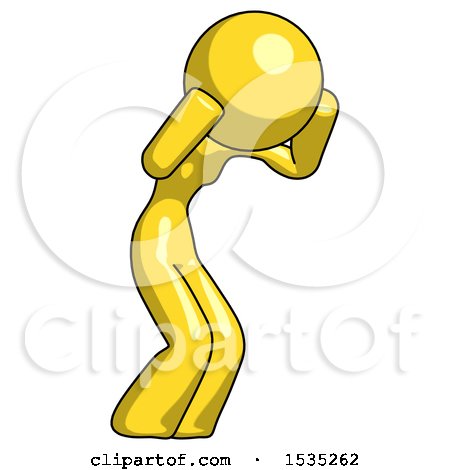 Yellow Design Mascot Woman with Headache or Covering Ears Facing Turned to Her Right by Leo Blanchette