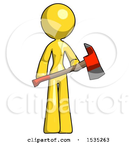 Yellow Design Mascot Woman Holding Red Fire Fighter's Ax by Leo Blanchette