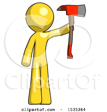 Yellow Design Mascot Man Holding up Red Firefighter's Ax by Leo Blanchette