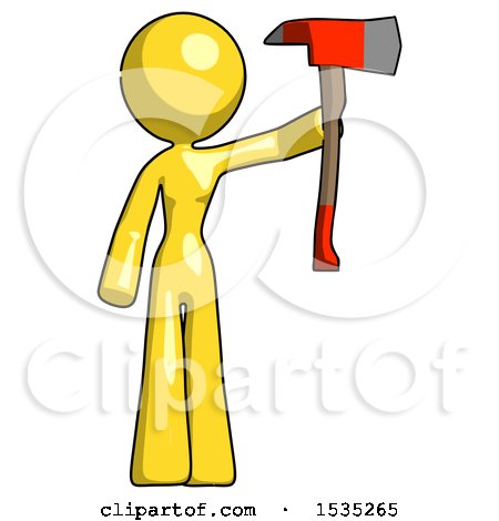 Yellow Design Mascot Woman Holding up Red Firefighter's Ax by Leo Blanchette