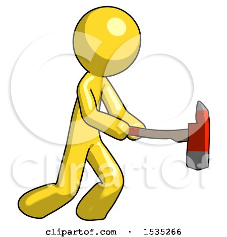 Yellow Design Mascot Man with Ax Hitting, Striking, or Chopping by Leo Blanchette