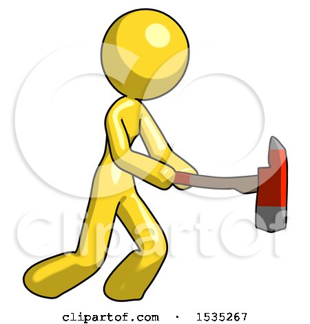 Yellow Design Mascot Woman with Ax Hitting, Striking, or Chopping by Leo Blanchette
