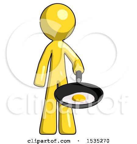 Yellow Design Mascot Man Frying Egg in Pan or Wok by Leo Blanchette