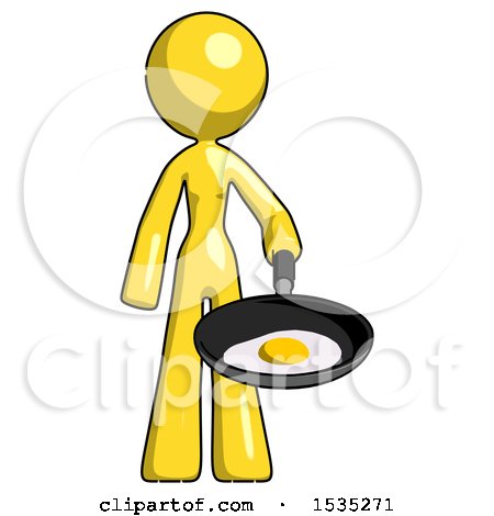 Yellow Design Mascot Woman Frying Egg in Pan or Wok by Leo Blanchette