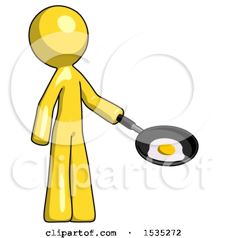 Yellow Design Mascot Man Frying Egg in Pan or Wok Facing Right by Leo Blanchette