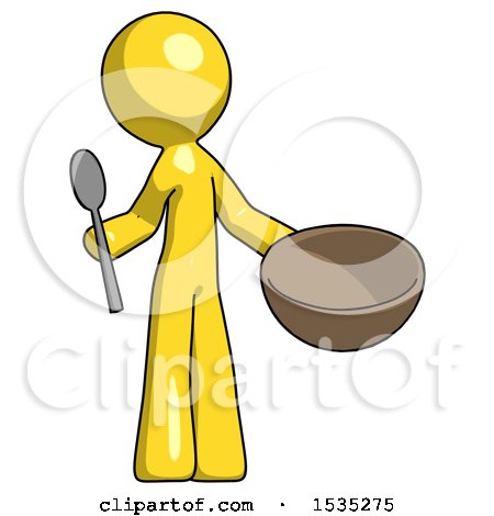Yellow Design Mascot Man with Empty Bowl and Spoon Ready to Make Something by Leo Blanchette