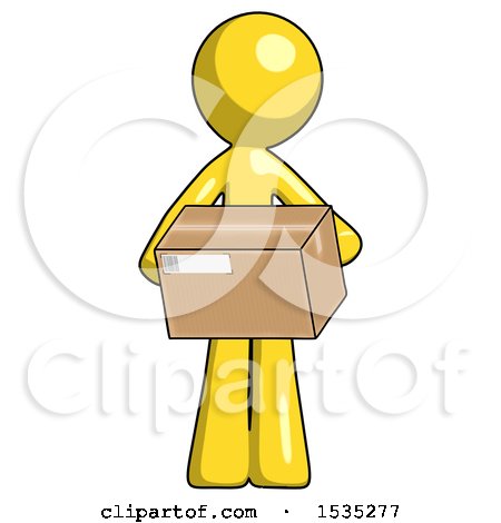Yellow Design Mascot Man Holding Box Sent or Arriving in Mail by Leo Blanchette