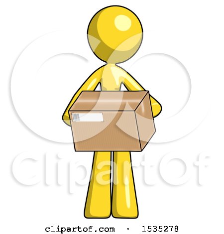 Yellow Design Mascot Woman Holding Box Sent or Arriving in Mail by Leo Blanchette