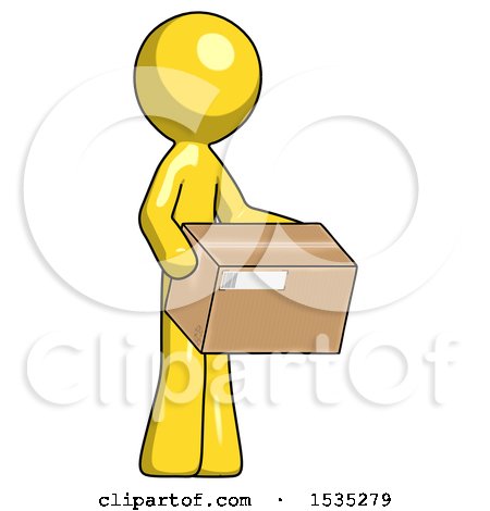Yellow Design Mascot Man Holding Package to Send or Recieve in Mail by Leo Blanchette