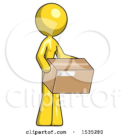Yellow Design Mascot Woman Holding Package to Send or Recieve in Mail by Leo Blanchette