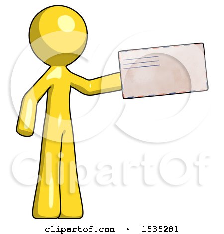 Yellow Design Mascot Man Holding Large Envelope by Leo Blanchette