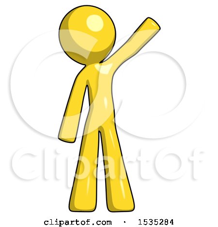 Yellow Design Mascot Man Waving Emphatically with Left Arm by Leo Blanchette