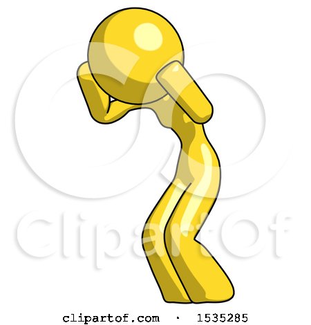 Yellow Design Mascot Woman with Headache or Covering Ears Facing Turned to Her Left by Leo Blanchette