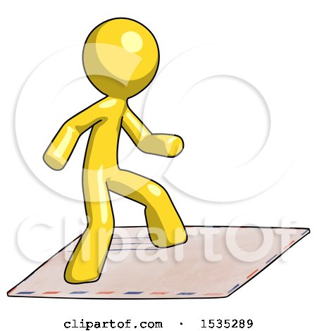 Yellow Design Mascot Man on Postage Envelope Surfing by Leo Blanchette