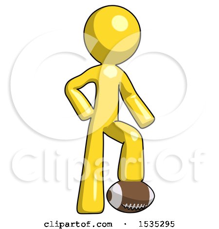 Yellow Design Mascot Man Standing with Foot on Football by Leo Blanchette