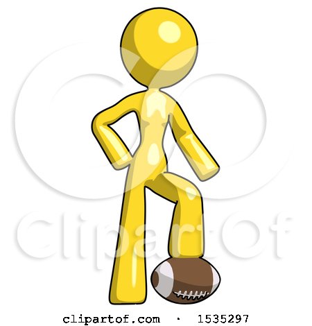 Yellow Design Mascot Woman Standing with Foot on Football by Leo Blanchette