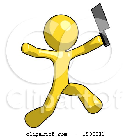 Yellow Design Mascot Man Psycho Running with Meat Cleaver by Leo Blanchette