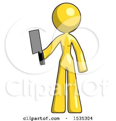 Yellow Design Mascot Woman Holding Meat Cleaver by Leo Blanchette