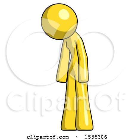 Yellow Design Mascot Woman Depressed with Head down Turned Left by Leo Blanchette