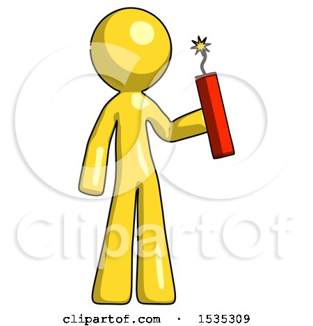 Yellow Design Mascot Man Holding Dynamite with Fuse Lit by Leo Blanchette