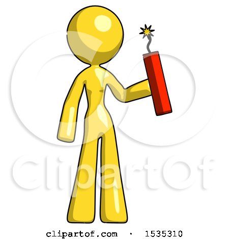 Yellow Design Mascot Woman Holding Dynamite with Fuse Lit by Leo Blanchette