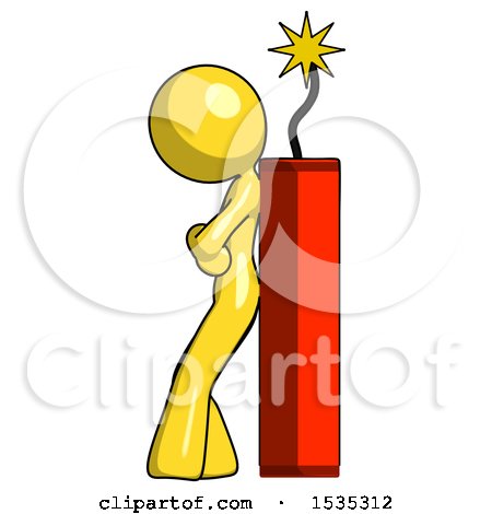 Yellow Design Mascot Woman Leaning Against Dynimate, Large Stick Ready to Blow by Leo Blanchette