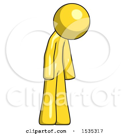 Yellow Design Mascot Man Depressed with Head down Turned Right by Leo Blanchette