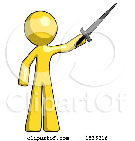 Yellow Design Mascot Man Holding Sword in the Air Victoriously by Leo Blanchette