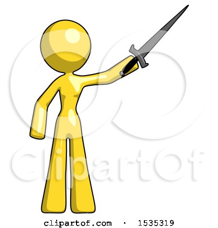 Yellow Design Mascot Woman Holding Sword in the Air Victoriously by Leo Blanchette