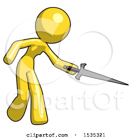 Yellow Design Mascot Woman Sword Pose Stabbing or Jabbing by Leo Blanchette