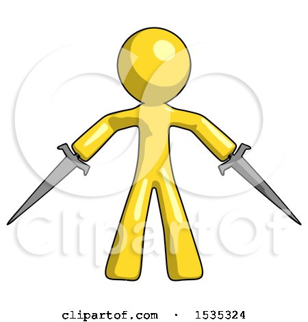 Yellow Design Mascot Man Two Sword Defense Pose by Leo Blanchette