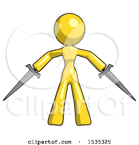 Yellow Design Mascot Woman Two Sword Defense Pose by Leo Blanchette