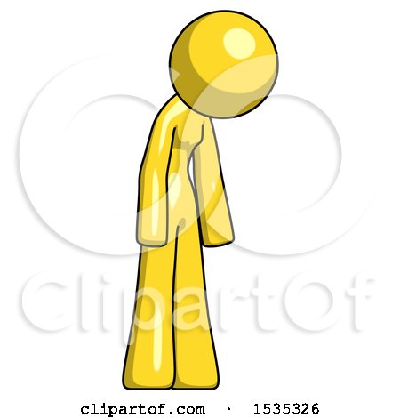 Yellow Design Mascot Woman Depressed with Head down Turned Right by Leo Blanchette