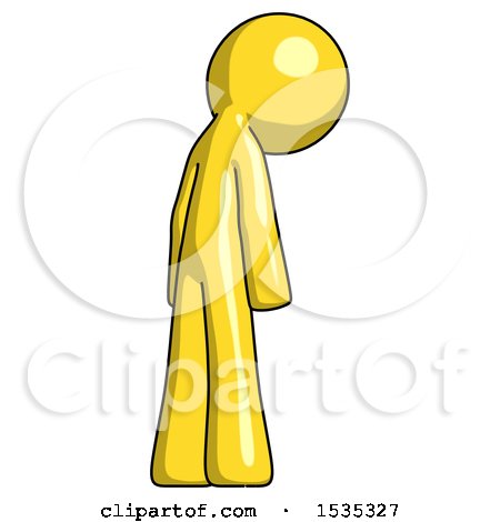 Yellow Design Mascot Man Depressed with Head Down, Back to Viewer, Right by Leo Blanchette