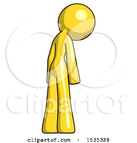 Yellow Design Mascot Woman Depressed with Head Down, Back to Viewer, Right by Leo Blanchette
